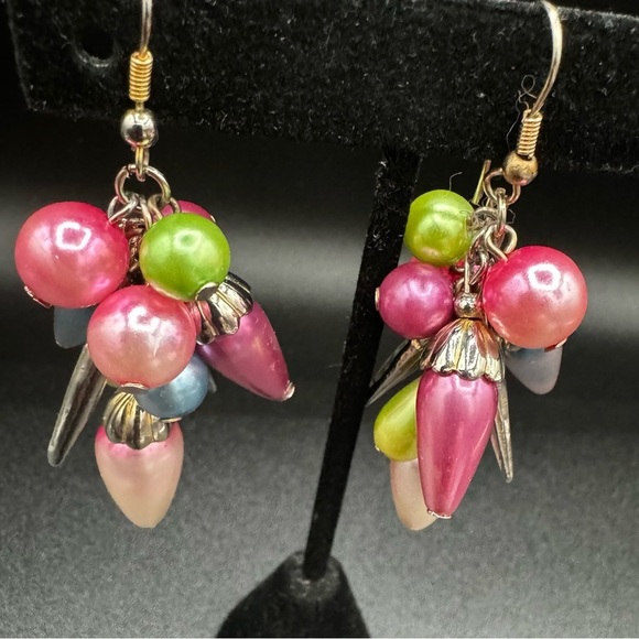 Chunky Colorful Cha-Cha Pink, Green and Blue Fun Earrings - Picture 8 of 8